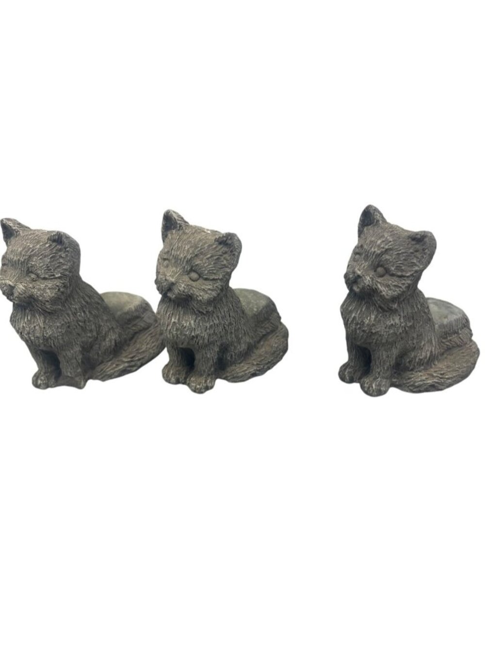 set of 3 cat figurines statue inside or outside yard art gray flat back 2" READ